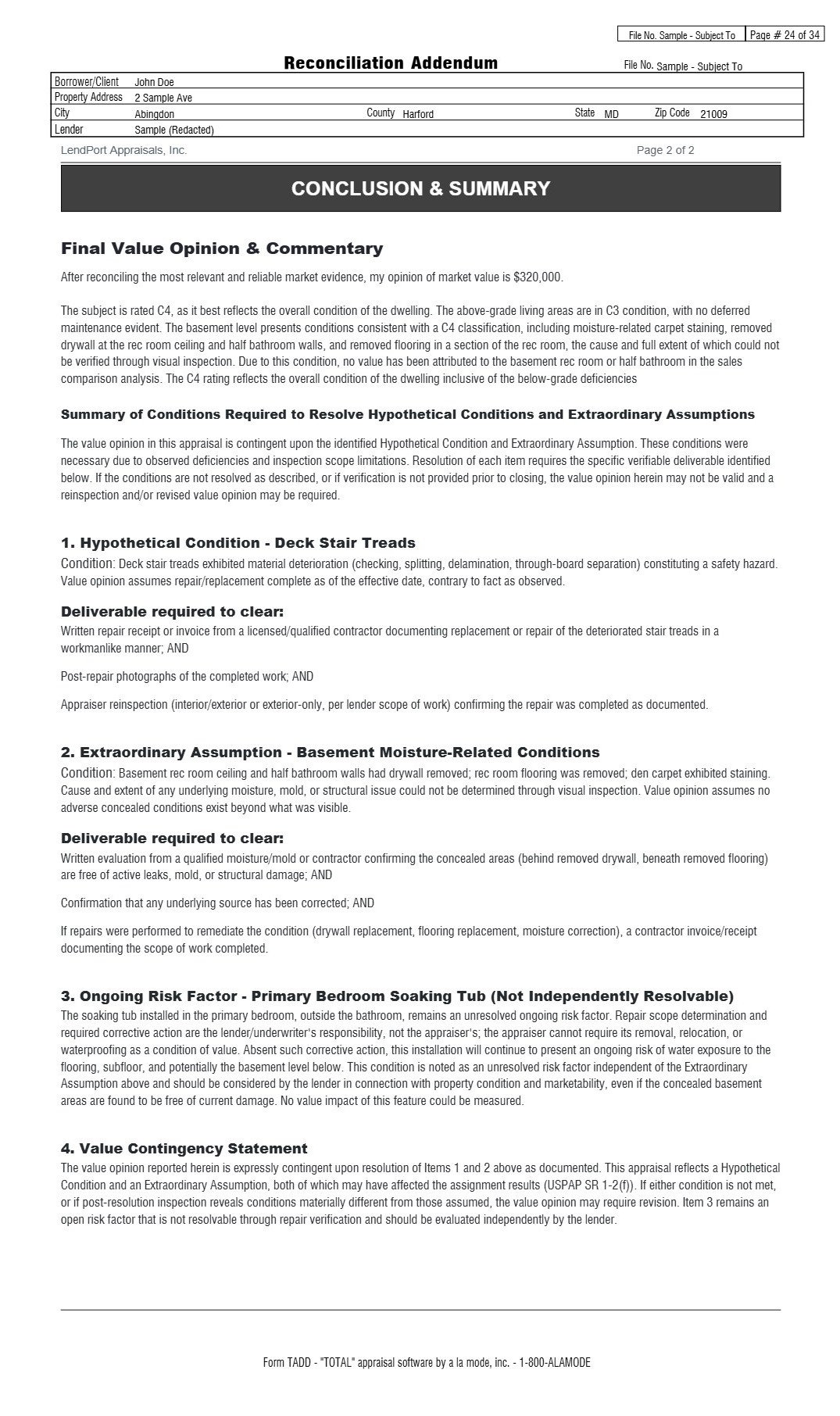 Reconciliation addendum sample, page 2 of 2